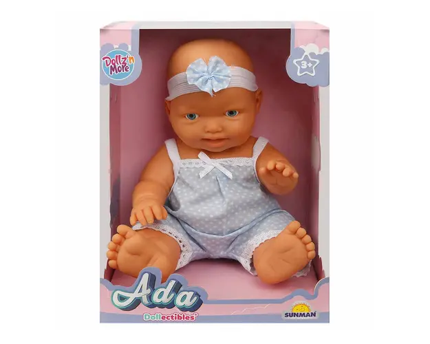 Papusa bebelus Ada, Dollz n More, cu pijama albastra, 23 cm