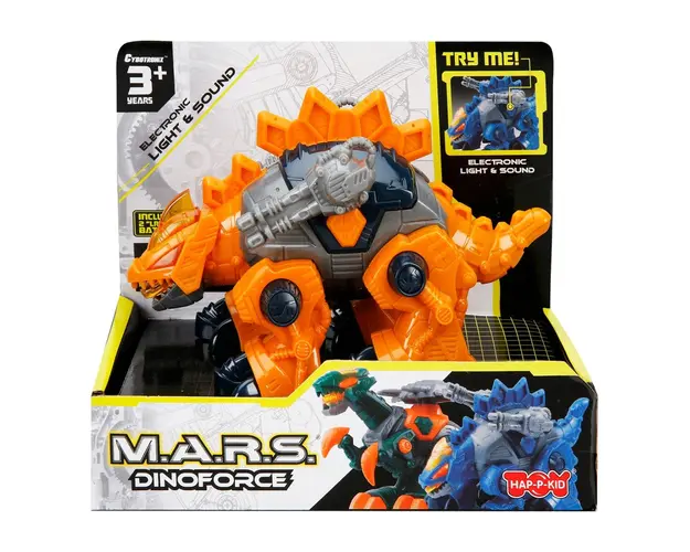 Dinozaur cu lumini si sunete, Happy Kid, M.A.R.S. 14 cm, Portocaliu