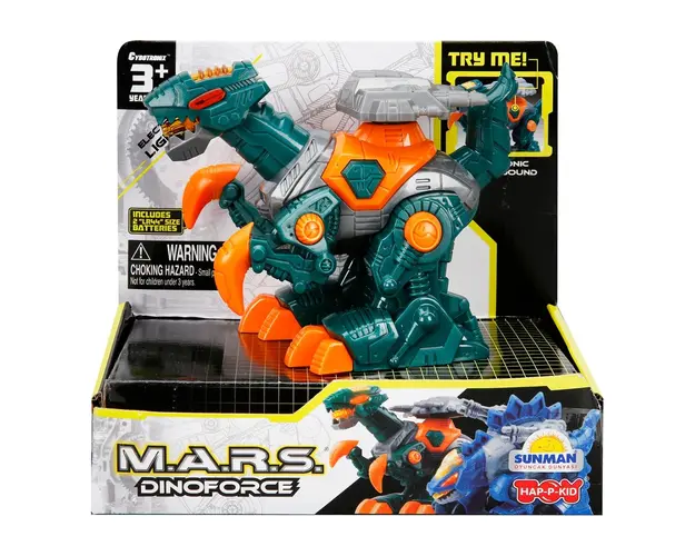 Dinozaur cu lumini si sunete, Happy Kid, M.A.R.S. 14 cm, Verde