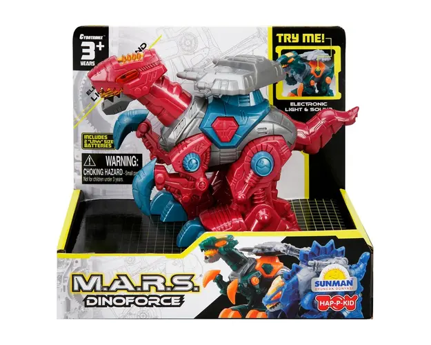 Dinozaur cu lumini si sunete, Happy Kid, M.A.R.S. 14 cm, Rosu