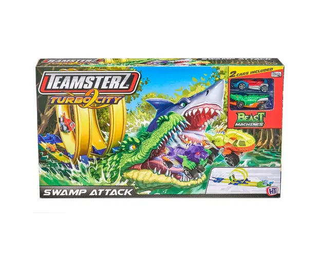 Set de joca pista cu 2 masini, Teamsterz, Turbo City, Swamp Attack