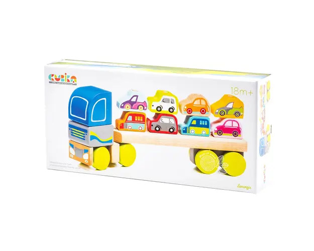 Joc din lemn, Cubika, Camion de transport auto, 12 piese