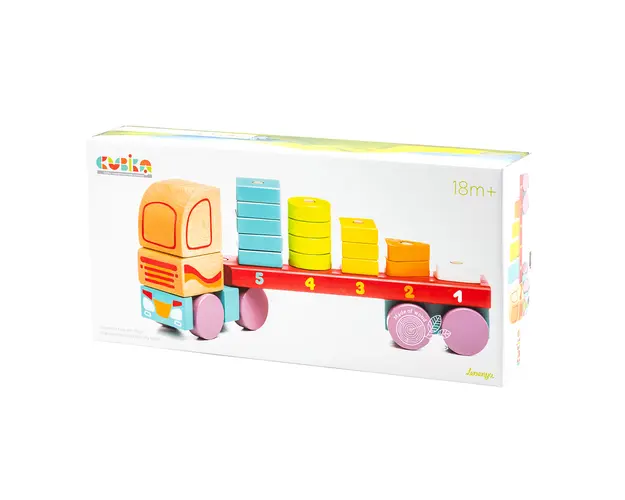 Joc din lemn, Cubika, Camion cu forme geometrice, 19 piese