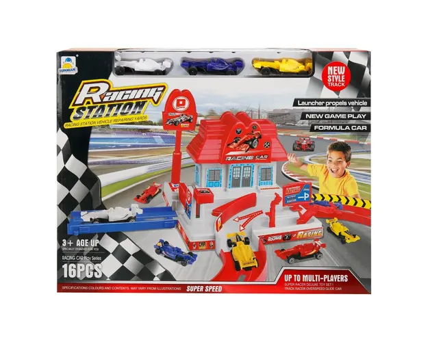 Set statie cu 3 masini de curse, Maxx Wheels, Racing Station
