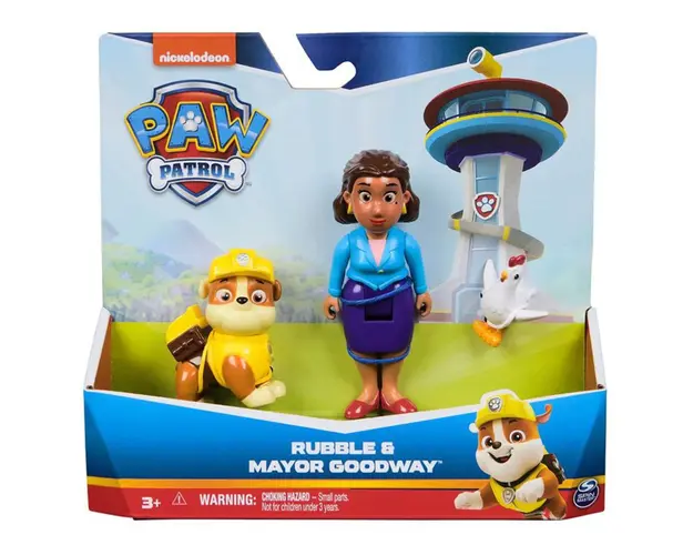 Set figurina si 2 animalute, Paw Patrol, Rubble, Goodway si Chickaletta
