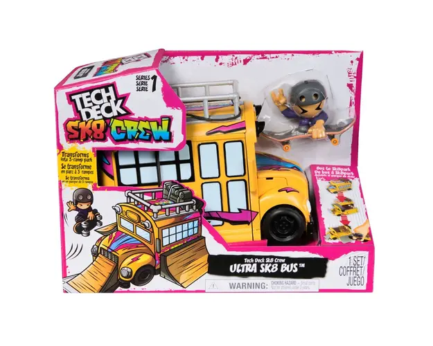 Set autobuz cu mini skateboard si figurina, Tech Deck, SK8 Crew, 6071034