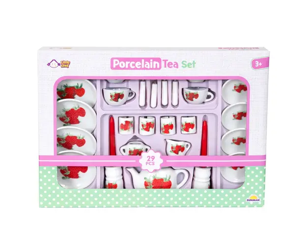 Set de ceai, din portelan, Little Chef, 29 piese, Capsuni