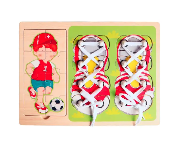 Puzzle din lemn, Woody, Sireturi pentru pantofi, 16 piese, Alb