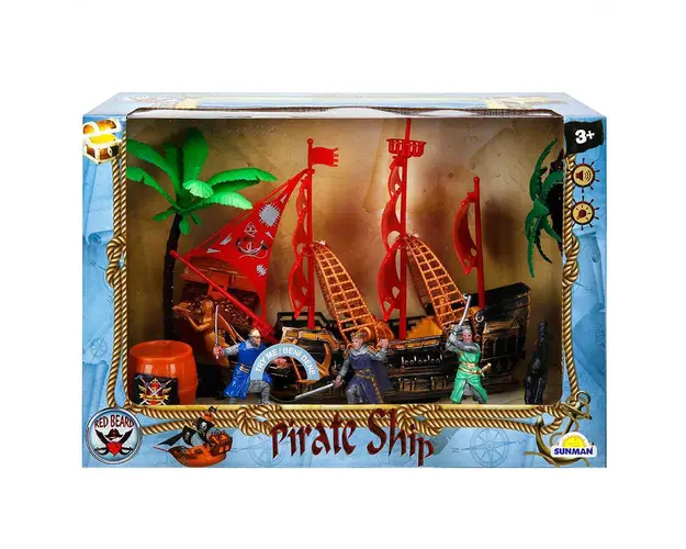 Set corabie si 4 figurine pirati, Red Beard