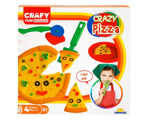 Set de modelare, Crazy Pizza din plastilina, Crafy, 10 piese