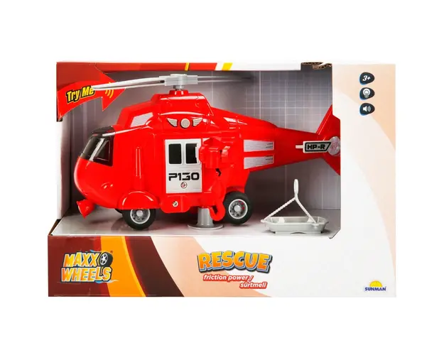 Elicopter de salvare cu sunete si lumini, Maxx Wheels, Rosu, 1:20