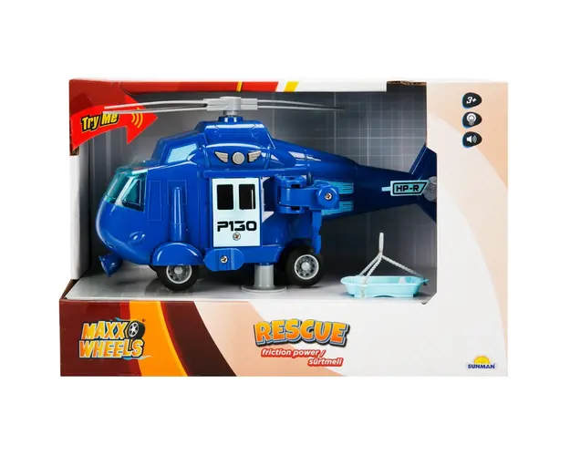 Elicopter de salvare cu sunete si lumini, Maxx Wheels, Albastru, 1:20