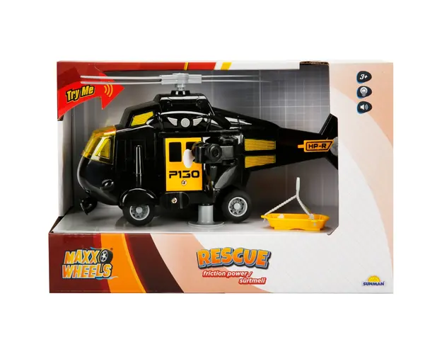 Elicopter de salvare cu sunete si lumini, Maxx Wheels, Negru, 1:20