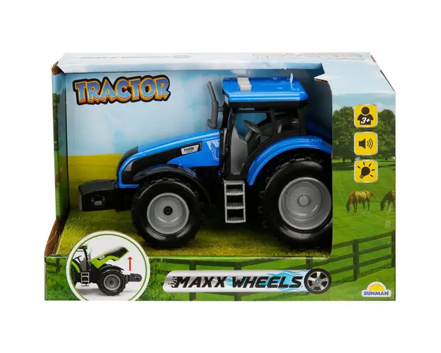 Tractor albastru cu lumini si sunete, Maxx Wheels, 18 cm