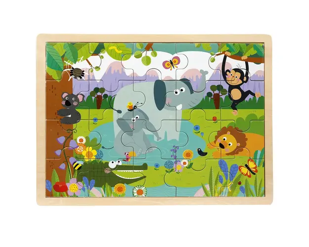 Puzzle din lemn, Woody, Animale salbatice, 20 piese