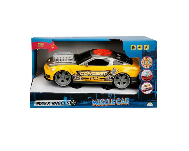 Masina cu sunete si lumini, Muscle Car, Maxx Wheels, Galben