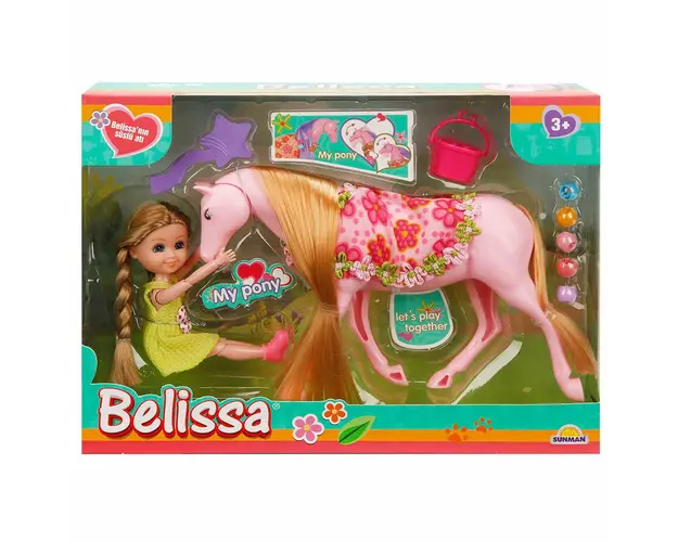 Set de joaca papusa Belissa cu ponei, Roz