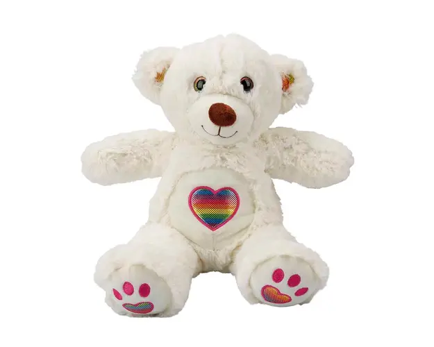 Ursulet de plus, Puffy Friends, Rainbow Heart, Alb, 30 cm