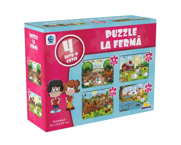 Puzzle 4 in 1, Smile Games, Animale de la ferma (8, 12, 16, 24 piese)