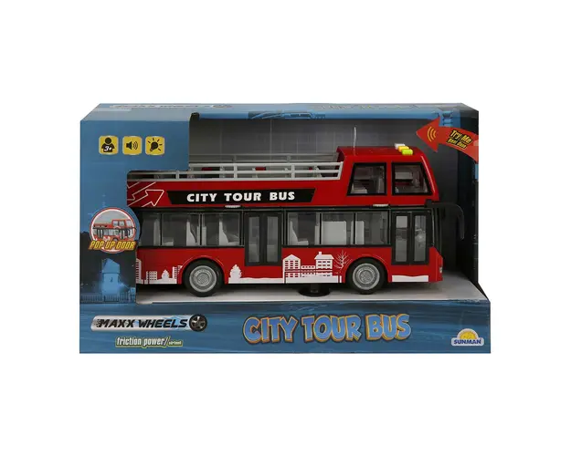 Autobuz cu lumini si sunete, City Tour, Maxx Wheels, 1:16, Rosu