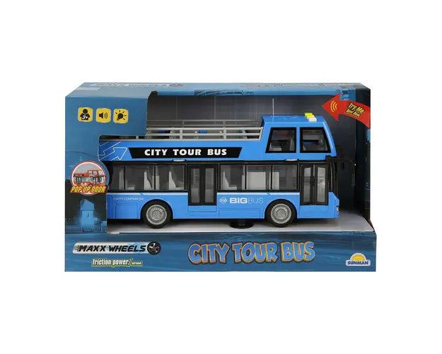 Autobuz cu lumini si sunete, City Tour, Maxx Wheels, 1:16, Albastru