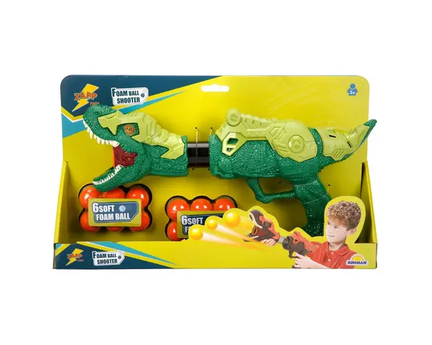 Pistol cu 12 bile din burete, Zapp Toys, Dinozaur, Verde