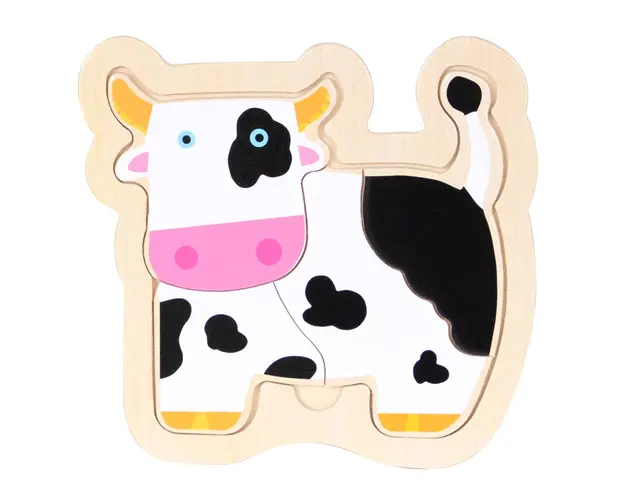 Puzzle din lemn, Woody, Vacuta, 4 piese