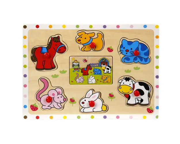 Puzzle din lemn, Woody, Gasiti si conectati animalele, 7 piese