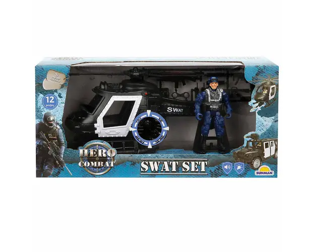 Set vehicul cu figurina, Hero Combat, sunete si lumini, Elicopter
