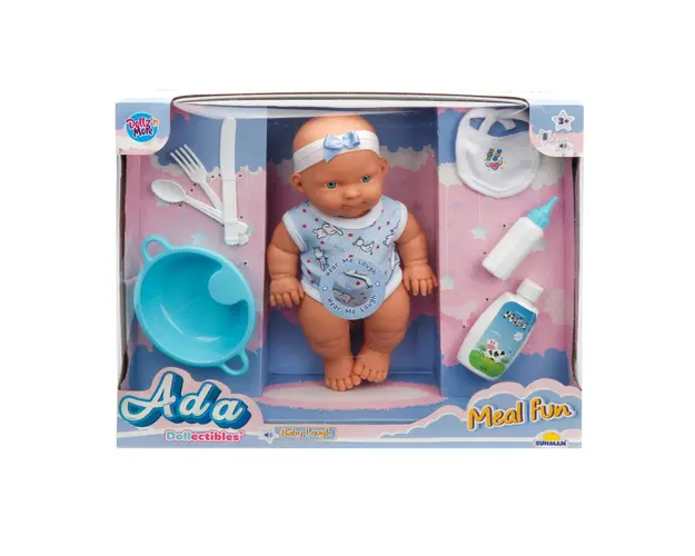 Set Papusa Bebelus Ada cu accesorii, Dollz n More, 23 cm, Albastru