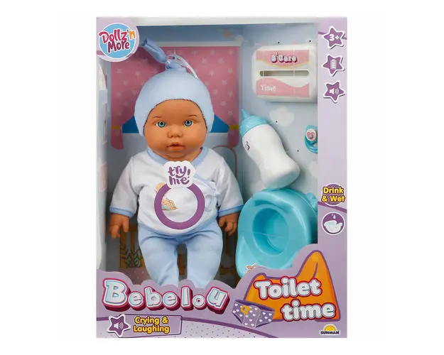 Papusa bebelus Bebelou, Dollz n More, Toilet Time, 35 cm, albastru
