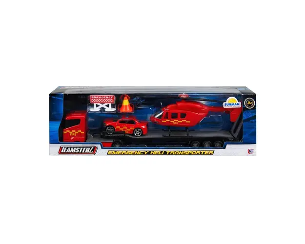 Transportor Teamsterz, cu elicopter si masina de politie, Rosu