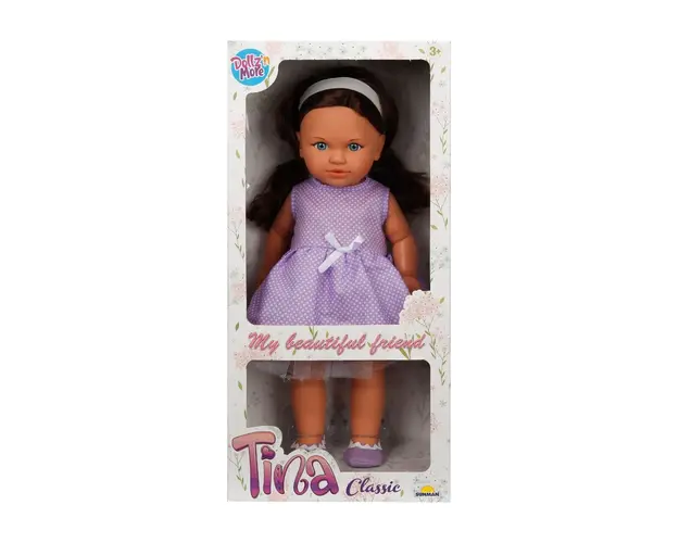 Papusa Tina in tinuta de petrecere, Dollz And More, cu rochie violeta, 45 cm