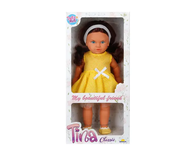 Papusa Tina in tinuta de petrecere, Dollz And More, cu rochie galbena, 45 cm