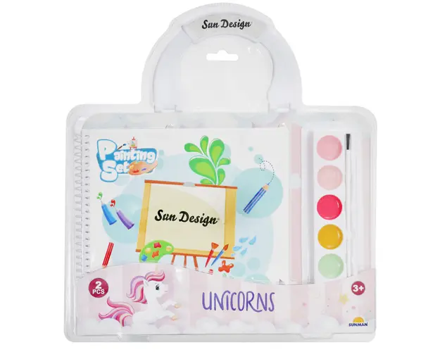 Set de pictura cu bloc si acuarele, Sun Design, model Unicorn
