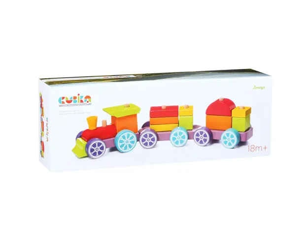 Joc din lemn, Cubika, Tren colorat, 15 piese