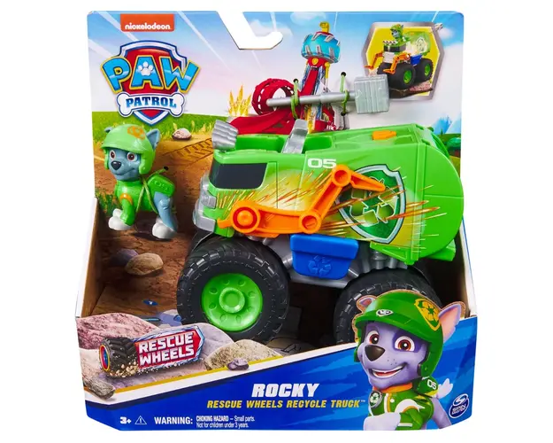 Masinuta cu figurina, Paw Patrol, Rescue Wheels Recycle Truck, Rocky, 20145823