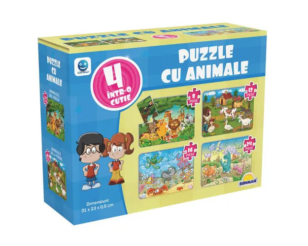 Puzzle 4 in 1, Smile Games, Animale (8, 12, 16, 24 piese)