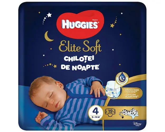 Scutece Huggies Chilotel de noapte Elite Soft Overnight Pants, nr 4, 9-14 kg, 19 buc