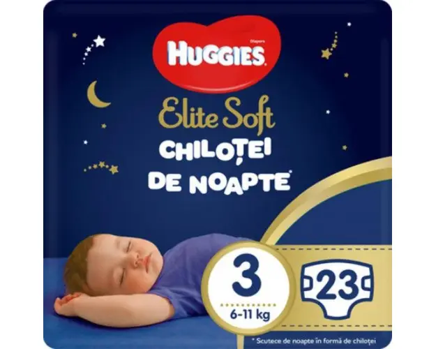 Scutece Huggies Chilotel de nopate Elite Soft Overnight Pants, nr 3, 6-11 kg, 23 buc