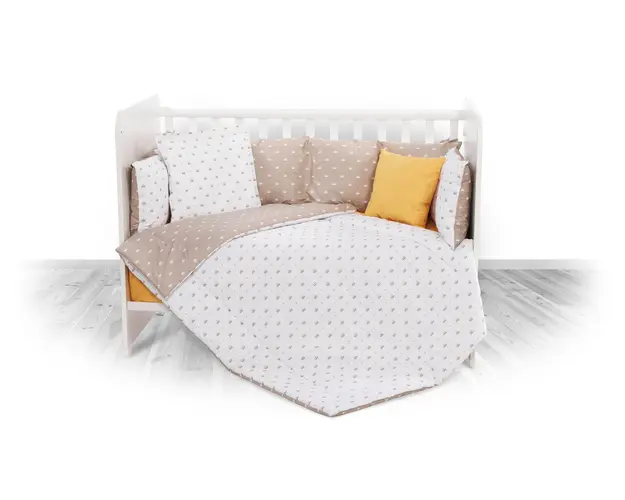 Set lenjerie de pat Lorelli, cu 8 piese din bumbac ranforce, 70 x 140 cm, Crowns Latte
