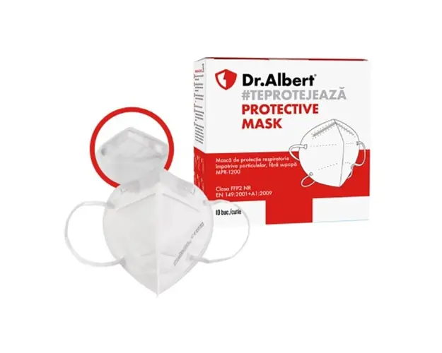 Set 10 buc, Masca protectie respiratorie, impotriva particulelor, FFP2, MPR 1200, fara valva, Dr. Albert 