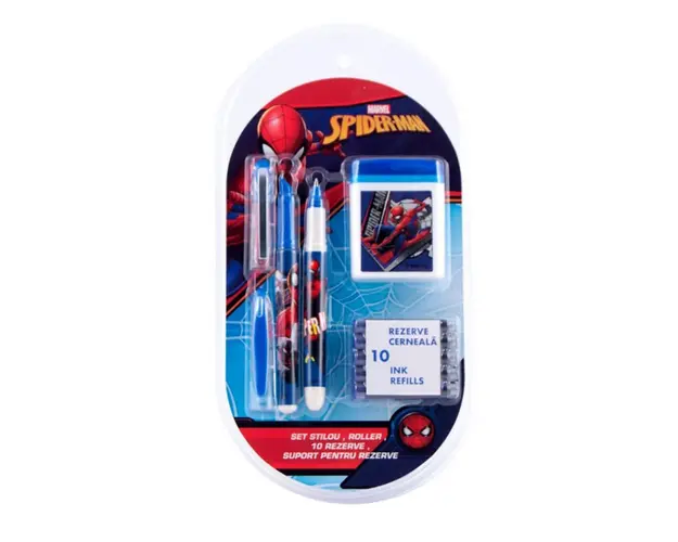 Set stilou, roller si 10 rezerve, Spiderman