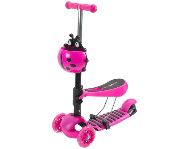 Trotineta cu roti luminoase Action One Smart Kid, 3 In 1, Roz