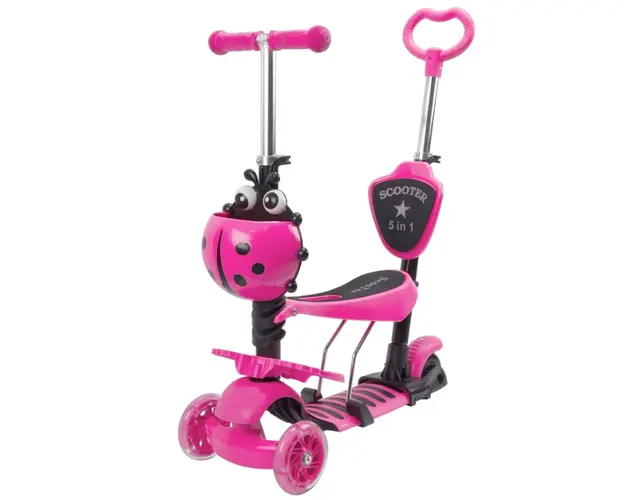 Trotineta 5 in 1 cu roti luminoase Action One Smart Kid, Roz