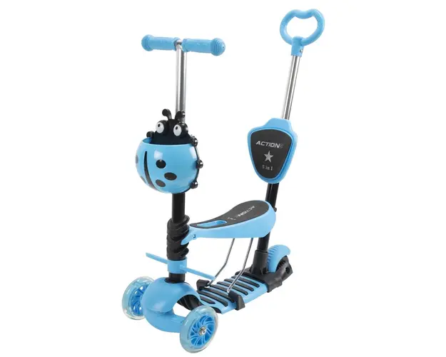 Trotineta 5 in 1 cu roti luminoase Action One Smart Kid, Albastru