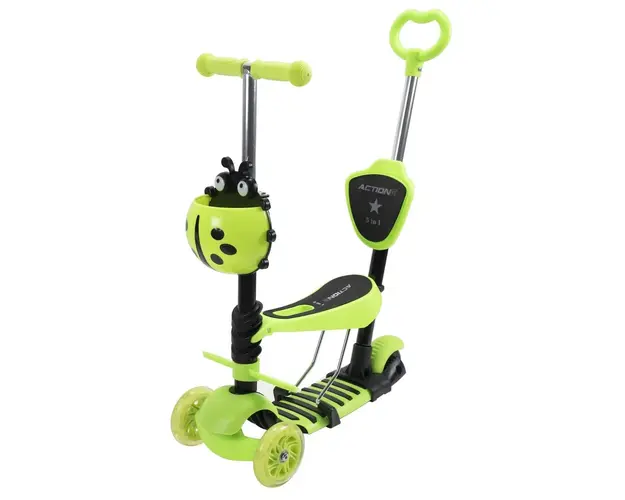 Trotineta 5 in 1 cu roti luminoase Action One Smart Kid, Verde