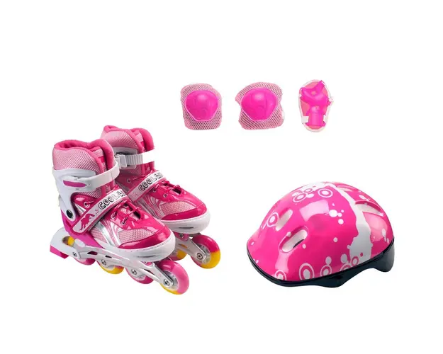 Set Role reglabile, Casca de protectie si Geanta, Action One, Pinky, S, 31-34