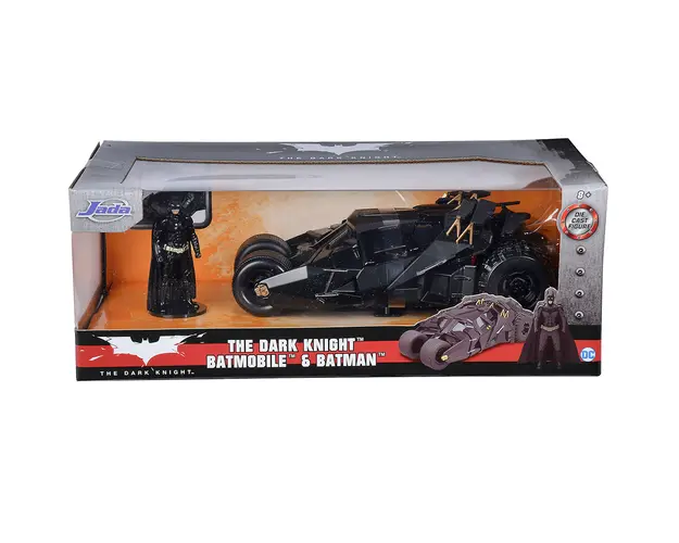 Set masina si figurina din metal, Jada, Batman si Batmobile The Dark Knight, 1:24