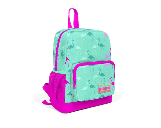 Ghiozdan cu 2 compartimente, Coral High, turcoaz cu flamingo